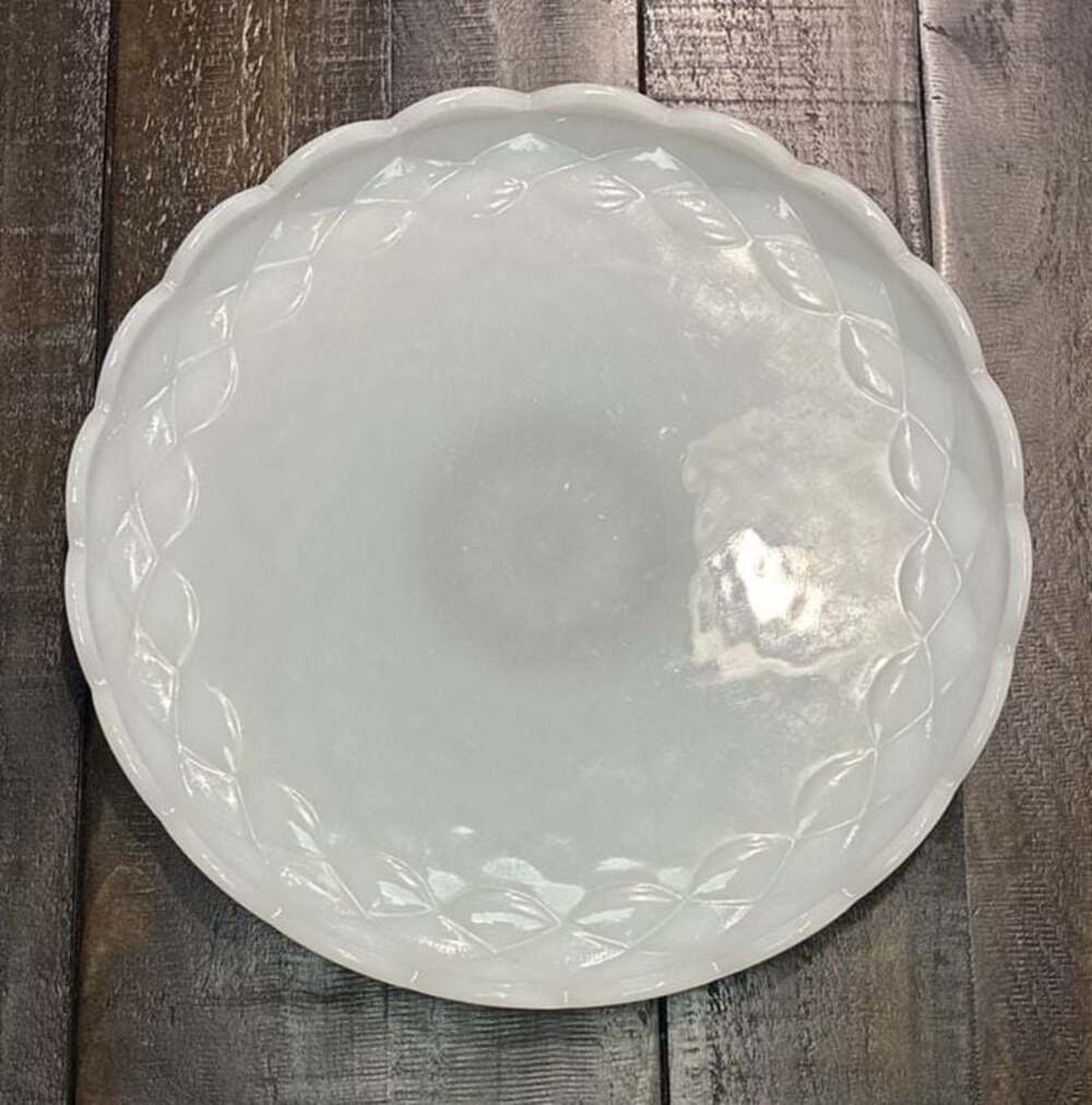 Vintage Anchor Hocking White Milk Glass Cake Plate, Colonial Diamond Pattern